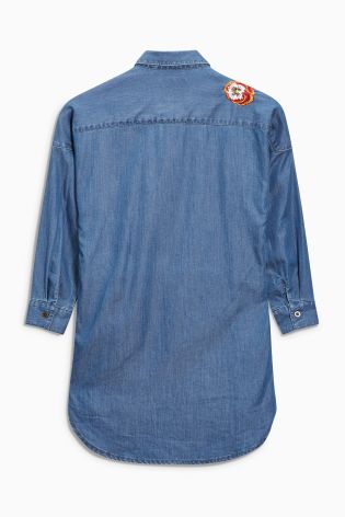 Denim Animal Embroidered Longline Shirt (3-16yrs)